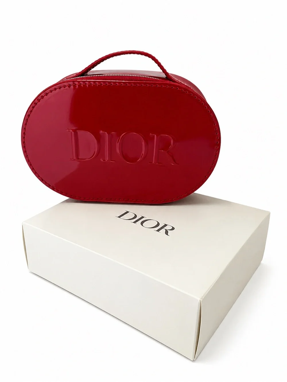 Dior Red Patent Leather Oval Vanity Bag